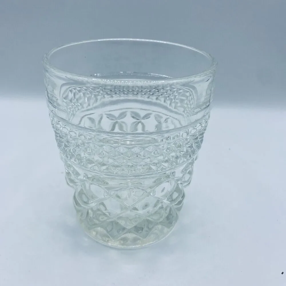Clear Glass Tumbler w/Fan Diamond Pattern 3.75 In Tall x 3.25 “ Diameter